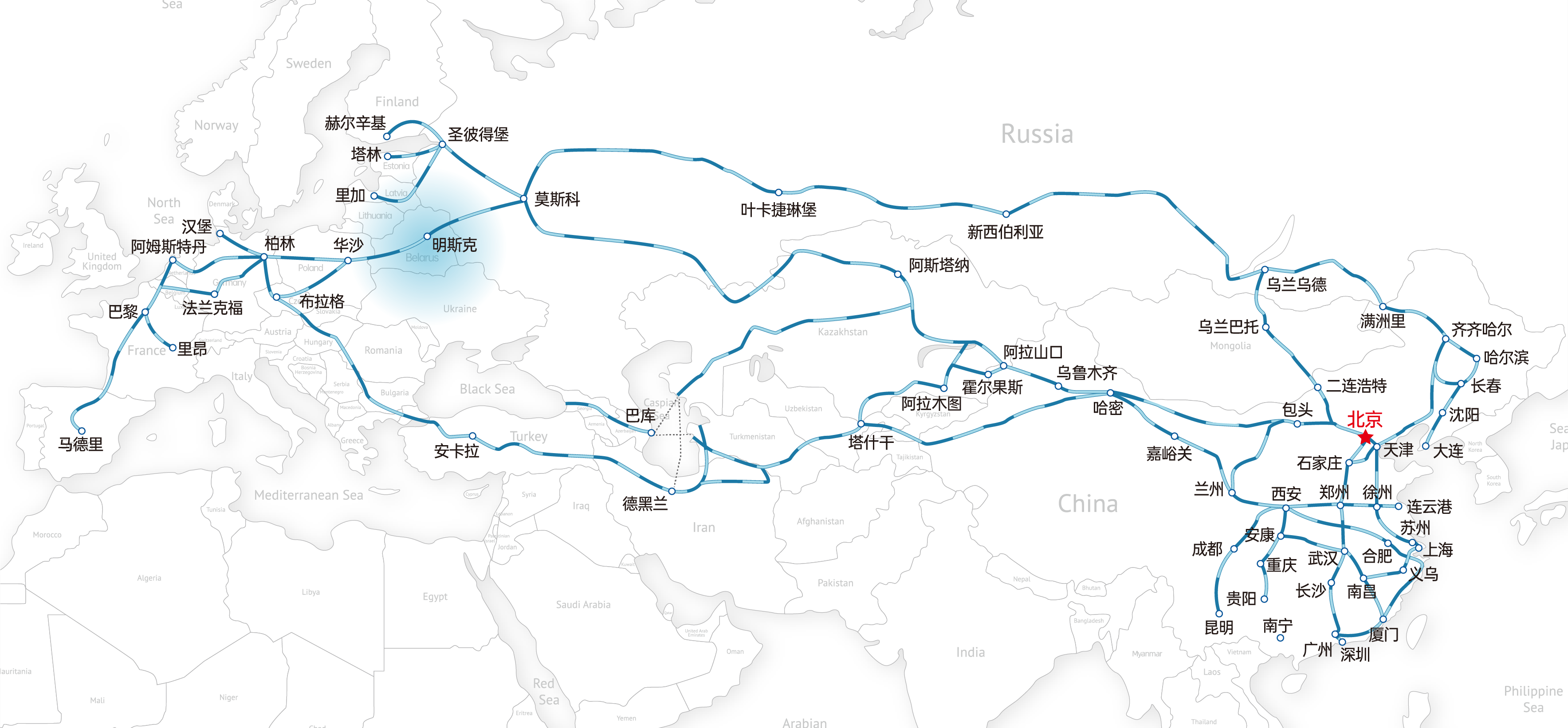 中俄班列地图